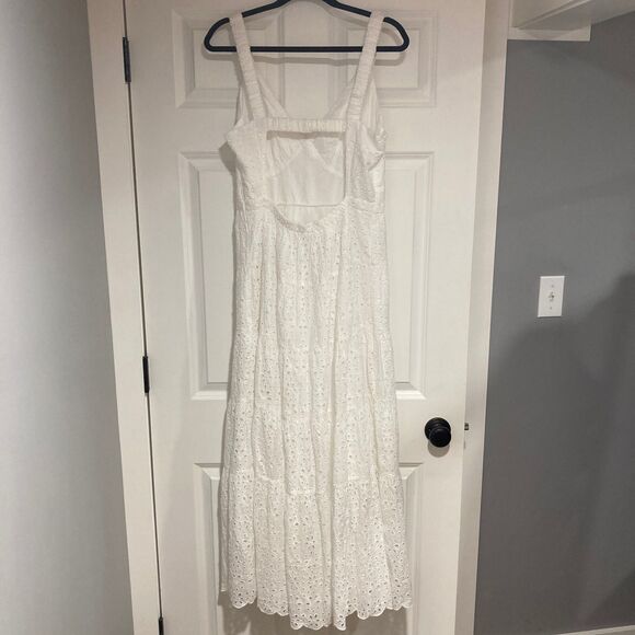 Abercrombie & Fitch Maxi Dress Large Tall White Eyelet Babydoll Tiered Ruffle - Picture 6 of 13